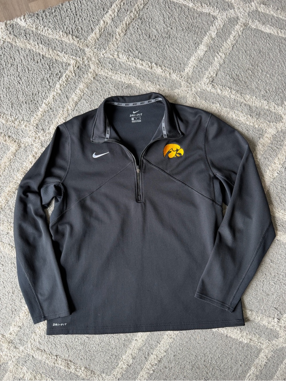 Nike Black Quarter-Zip Pullover with Yellow Hawkeye Logo